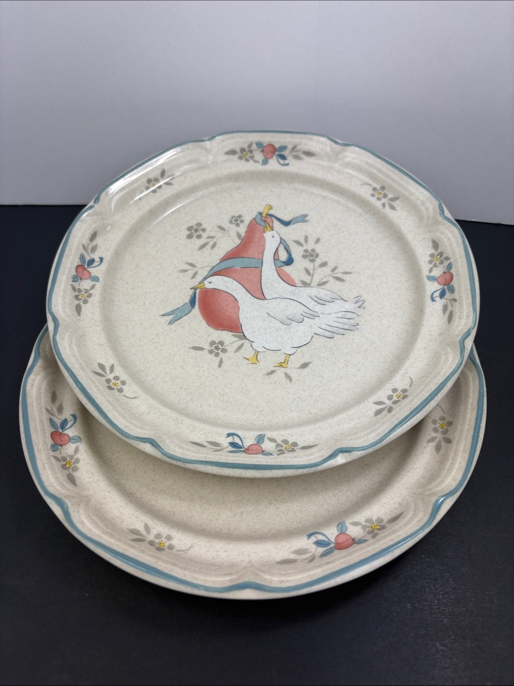 International Stoneware Salad Plates Marmalade Collection 8868 Ribbon Geese
